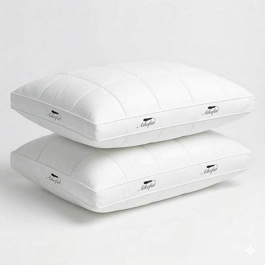 Goose Feather Down Pillows Standard Size Set of 2, Gusseted Design Hotel Collection Pillows, 100% Cotton Cover, Medium Firm Support Bed Pillows for Side, Back, and Stomach Sleepers(18”x24”)