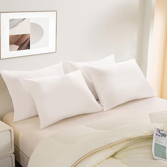 BEITE 4 Pack Pillow Case Protectors King-White 20×36 Inches with Smooth Zipper Design -Comfortable and Skin-Friendly Pillowcase