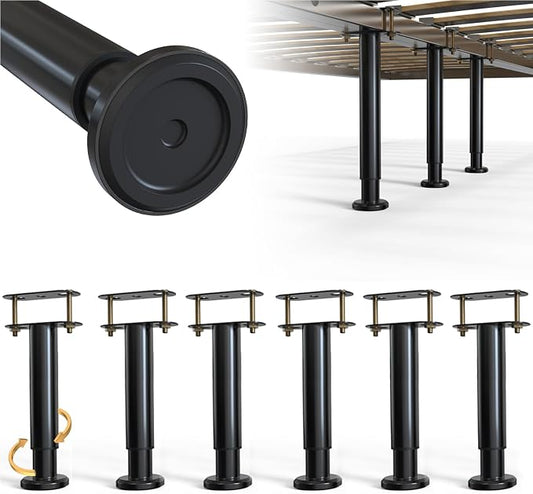 6Pcs Bed Frame Support Leg, Adjustable Height 5.8"-9", Extra Sturdy Steel Bed Frame Support Legs with Wider Rubber Base, More Stable/Quieter, Bed Slat Reinforcement Kit for King/Queen Bed