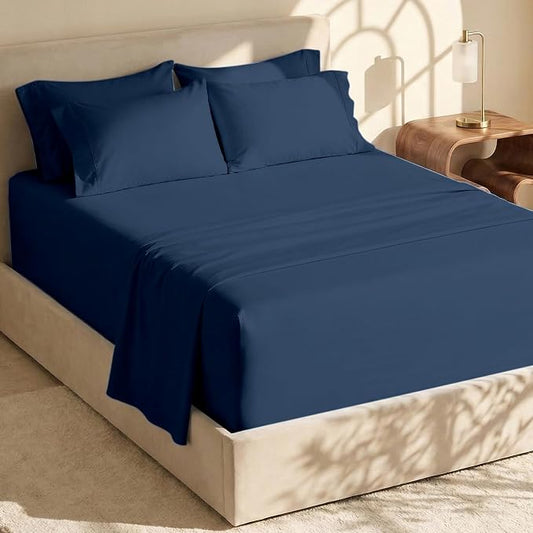Hearth & Harbor Extra Deep Pocket Sheet Set, 6Pc Split King Size, Navy Blue