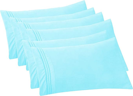 Elegant Comfort 6-PACK Solid Pillowcases 1500 Premium Hotel Quality Microfiber - Smooth Weave, Wrinkle and Stain Resistant, Easy Slip-On, 6-Piece Set, Standard/Queen Pillowcase, Aqua