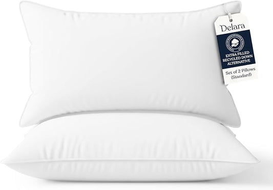 Bed Pillows Set of 2 GOTS Certified Organic Cotton Sateen Shell, Down Alternative Fill, Hypoallergenic, Cooling & Breathable, GOTS + Oeko-TEX + GRS, Eco-Friendly, Standard 20"x28"