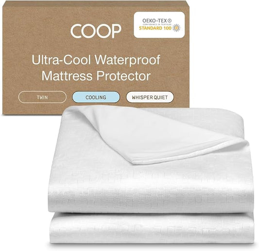 Coop Home Goods Ultra-Cool Waterproof Mattress Protector, Twin, Cooling Mattress Protector, Machine Washable Cooling Bed Cover, Whisper Quiet Waterproof Bed Cover, Twin (39x75)