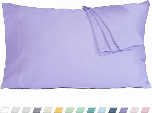 Pillow Cases, Standard Queen Size Cotton Percale Weave Pillowcases, Pre-Shrunk Breathable and Hypoallergenic Pillowcases, Set of 2 (2 Piece Standard/Queen 20 Inch x 30 Inch, Purple)