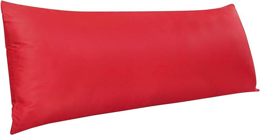 NTBAY Zippered Satin Body Pillow Pillowcase, Silky Slip Cooling Body Pillow Cover, Long Side Hidden Zipper, 20 x 54 Inches, Red