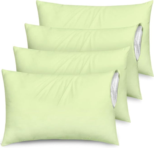 Ultra Soft Pillow Protectors with Zipper Standard Size - Set of 4 Breathable Pillow Covers - 100% Protection Against Stains, Dust & Dirt - Machine Washable (Sage)