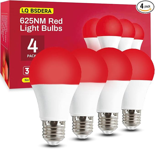 625nm Red Light Bulbs for Sleep, 3W 100% Blue Light Block Light Bulbs that Mimics the Natural Tones of Sunset, Promote Melatonin Production, Relieve Stress, Perfect for Baby's Bedroom, Sleeping, 4PK