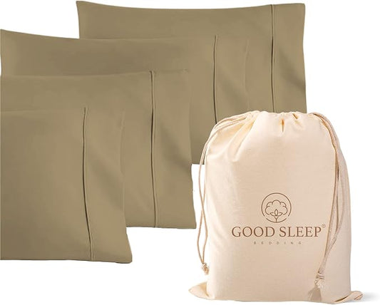 1000 TC Taupe King Pillowcases Set of 4 100% Egyptian Cotton Pillow Cases with Long Staple Cotton & Sateen Weave, Silky Soft Hotel - Like Bed Pillow Covers for Comfy Sleeping, Snug Fit