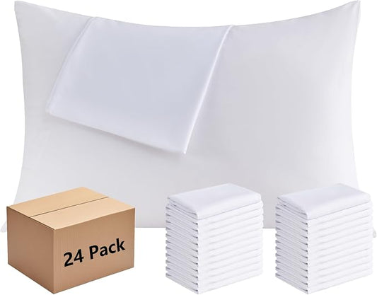 White Pillowcases King Size 24 Pack - Bulk Pillow Cases with Envelope Closure, Soft Brushed Microfiber Pillow Covers Hospital Hotel Airb&bs Essentials for Hosts, 20x36