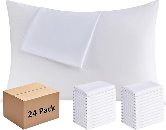 White Pillowcases Queen Size 24 Pack - Bulk Pillow Cases with Envelope Closure, Soft Brushed Microfiber Pillow Covers Hospital Hotel Airb&bs Essentials for Hosts, 20x30