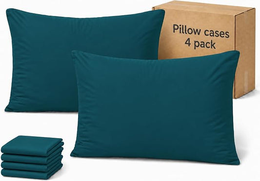 ZPECC Pillow Cases Queen Size Set of 4, 20x30 Envelope Closure Pillowcases, Soft Plain Brushed Microfiber Covers Hypoallergenic Breathable, Teal