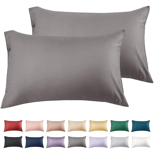 Warmstar Cotton Pillow Cases Standard Size Set of 2, 600 Thread Count Pillowcases 20x26 Inches, Soft Long Staple Cotton Pillowcases Breathable with Envelope Closure,Dark Grey
