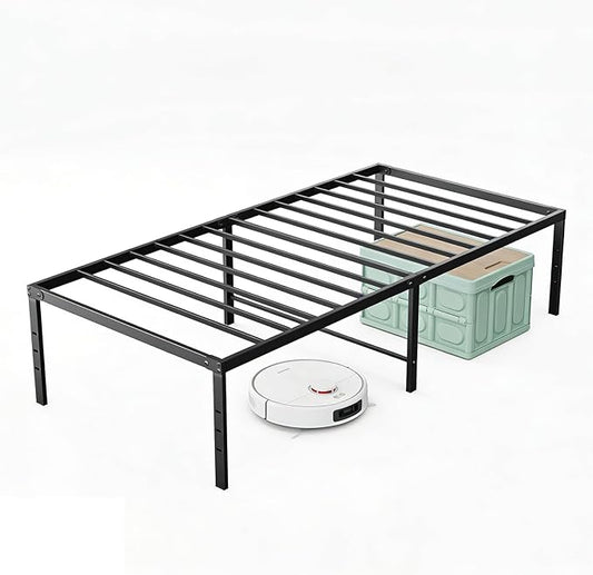 Sweetcrispy Twin Size 16 Inch Platform Bed Frame, Heavy Duty Metal Foundation Frame, Noise-Free Sturdy Steel Slats, Underbed Storage, No Box Spring Needed, Quick Setup