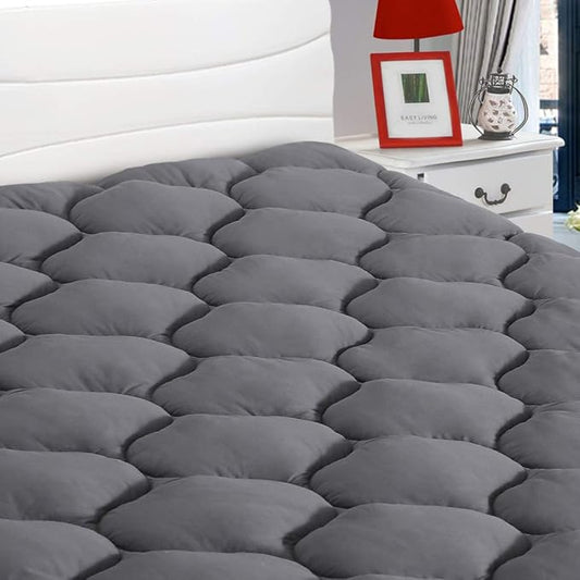 LEISURE TOWN Cotton California King Mattress Pad Fitted Quilted Mattress Cover Pillow Top Mattress Topper Cooling Soft Breathable Mattress Protector with 8-21 Deep Pocket,Machine Washable (72x84 Grey)