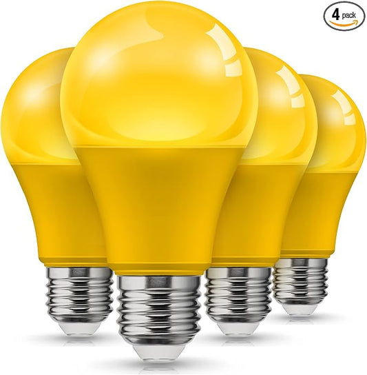 L LOHAS LED Yellow Bug Light Bulbs Outdoor, A19 9W Bug Lights for Outside, 60W Equivalent, 2000K Amber Porch Light Bulb, Non-Attracting, E26 Base, Not-Dimmable, Ideal for Patio, Deck, Backyard, 4 Pack