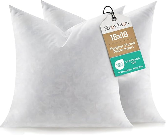 18x18 Feather Throw Pillow Inserts, Decorative Pillow Inserts for Covers, Fuller Fit with Soft Support for Bed and Couch, Set of 2