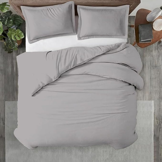 Kotton Culture 3 Pc California King Duvet Cover Set-100% Egyptian Cotton 600 Thread Count Ultra Soft Premium Durable Comforter Cover Zipper Closure & Corner Ties- (Silver, 104" X 98")