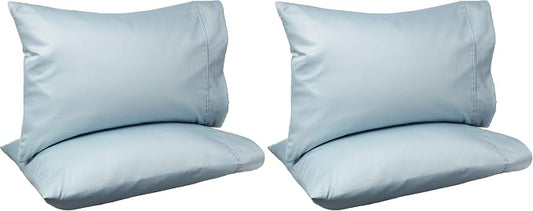 Amazon Basics 400 Thread Count 100% Cotton Pillowcases, Soft, Sateen Weave, Wrinkle Resistant, Standard Size, 20" x 30", Smoke Blue, Set of 2 (Pack of 2)
