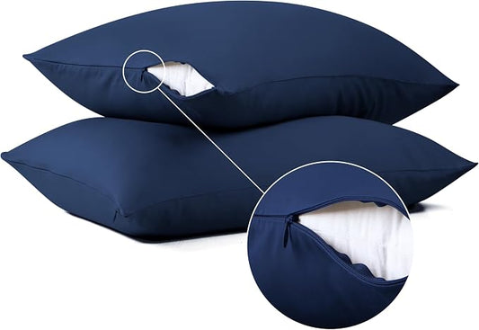 100% Cotton Classic Pillow Protectors with Invisible Zipper, 600 Thread Count Sateen Weave Soft and Breathable Pillow Cases, Protect Pillows from Dirt, Dust and Debris (King, 20"x36", Set of 2)