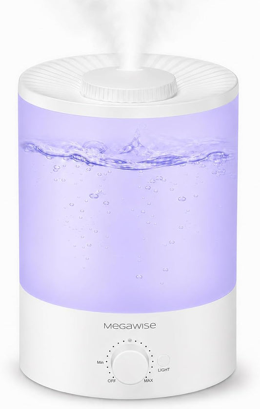 MegaWise Healthy Top-Refill Cool Mist Humidifiers for Bedroom, 24dB Ultrasonic Air Vaporizer with Water Filter for Baby [PP Material], Colorful Night Light,1 Gal Essential Oil Diffuser, Auto Shut Off