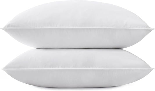 SNUG&COZY Grey Goose Feather Down Pillow for Sleeping(2 Pack)- Queen Size(20IN×30IN), Goose Feather&Down Filling, 100% Cotton Cover, 100% Down Proof, Machine Wash, White
