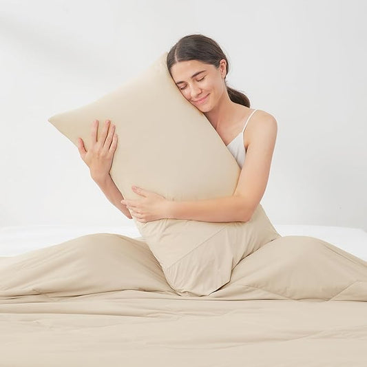 Cozy Bliss Cooling Pillow Cases for Hot Sleepers, Q-Max>0.45, King Size Set of 2, Soft & Silky Pillow Covers with Envelope Closure,Gift, Khaki, 20x36 Inches