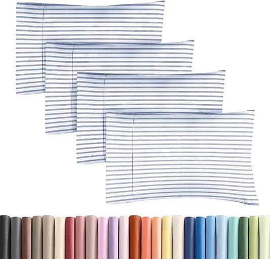 King Standard Pillow Cases Set of 4 - Soft Hotel Quality Pillowcase Covers - Comfy Bedding for Women, Men, Kids & Teens - Machine Washable Pillow Protectors - 4 Piece Set - King Standard Blue Stripes