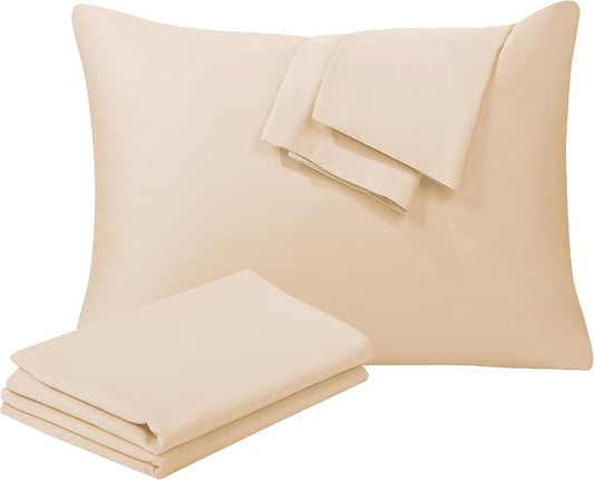 100% Egyptian Cotton Pillow Protectors Set of 2, 400 Thread Count Sateen Weave Pillowcase, Easy Care Zippered Style Pillow Covers (Beige, King)
