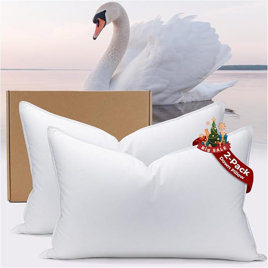 White Goose Down Pillow Pack of 2 Luxury Hotel Bed Pillow with 100% 900+ Fill Power, Goose Feather Pillow for Sleeping, 700 Thread Count Cotton Shell, King Size- Medium