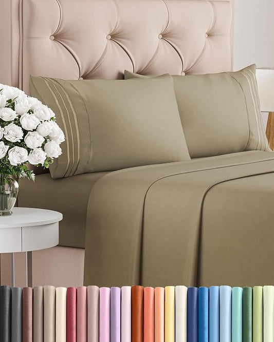 King Size 4 Piece Sheet Set - Comfy Breathable & Cooling Sheets - Hotel Luxury Bed Sheets for Women & Men - Deep Pockets, Easy-Fit, Extra Soft and Wrinkle Free Sheets - Khaki Oeko-Tex Bed Sheet Set