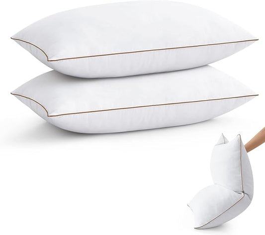 puredown® Goose Feather Down Pillows Standard Size Set of 2, Fluffy Bed Pillow for Sleeping with 100% Cotton Cover, Medium Firm Luxury Hotel Collection Pillow for Back, Stomach or Side Sleeper