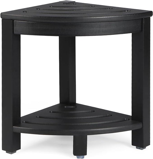 Apolimi HDPE Corner Shower Stool,Shower Bench Seat with Storage Shelf for Shaving Legs Plastic Spa Bath Step Foot Rest for Bathroom Small Place (Black)