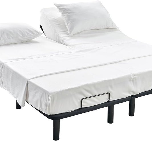 Kingnex Striped 32-34 Split Top King Sheets Sets for Adjustable Bed with Strap Soft Double Brushed 1800 Microfiber 4 Pcs Bedding Set White