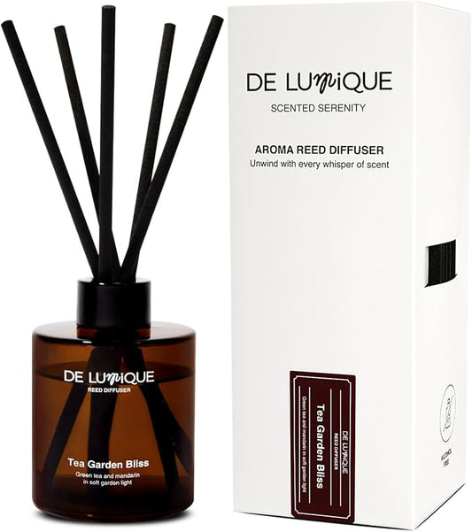 Tea Garden Bliss Scent Reed Diffuser – Aromatherapy Diffuser with Green Tea, Mandarin & Muguet – Long-Lasting Scented Oil for Home, Bathroom, Bedroom – 150ml