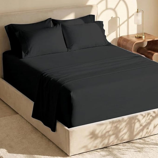 Hearth & Harbor Extra Deep Pocket Sheets - Fits Mattress 18-24 Inches Deep - Extra Deep Pocket Split King Size Sets - 7 Piece Split King Size - Black