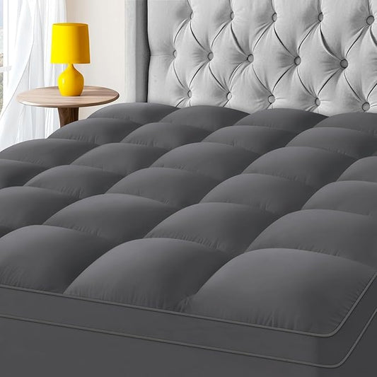 KAYFIA TwinXL Mattress Topper,Extra Thick Mattress Pad Cover for Deep Sleep,3D+7D Snow Down Alternative Fill Overfilled Plush Pillow Top Mattress with 8-23 Inch Deep Pocket-Grey