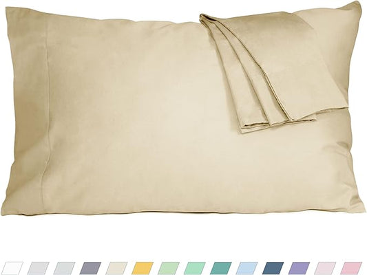 Pillow Cases, King Size Cotton Percale Weave Pillowcases, Pre-Shrunk Breathable and Hypoallergenic Pillowcases, Set of 2 (2 Piece King 20 Inch x 40 Inch, Light Brown)