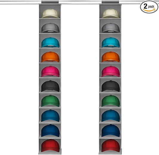 Lifewit Hat Organizer for Baseball Caps, Hat Rack Hanging Storage, Non-Woven Fabric Display Shelf Holds Up to 40 Hats, Cap Holder Hanger for Closet, Bedroom, 10 Compartments, Gray, 2 Packs
