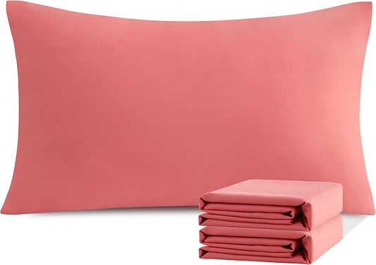 NTBAY King Pillowcase Set - 2 Pack Brushed Microfiber 20x36 Pillowcases - Soft, Wrinkle-Free, Fade-Resistant, Stain-Resistant, Coral Pink Pillowcases with Envelope Closure - 20x36 Inches, Coral Pink