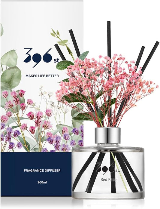 396 st. Preserved Baby's Breath Flower Reed Diffuser, Red Rose, 200ml(6.7oz) / Reed Diffuser Sets, Home Fragrance, Scented Oils, Home & Bathroom Décor