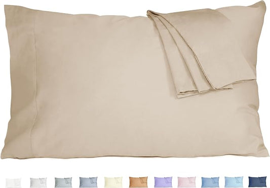 Pillow Cases, King Size Cotton Percale Weave Pillowcases, Pre-Shrunk Breathable and Hypoallergenic Pillowcases, Set of 2 (2 Piece King 20 Inch x 40 Inch, Sandshell)