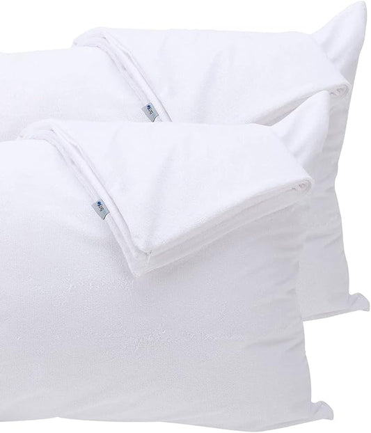 Kingnex 4 Pack Feather Proof Pillow Protectors with Zipper Standard Size - Waterproof - Down Proof - Bamboo Viscose Terry Surface