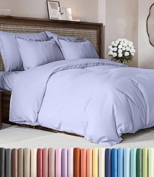 Duvet Cover Full Size Set - Extra Soft Full Duvet Cover 80" x 90" with 2 Pillow Shams - Hotel Luxury, Easy Care & Fade Free w/ Zipper Closures & Ties - All Season, Comfy, Cozy & Breathable (Lavender)