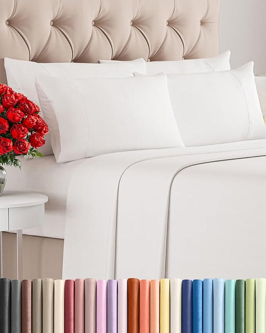 Queen 6 Piece Sheet Set - Comfy, Breathable & Cooling - Soft Hotel Luxury Bedding for Women, Men, Kids, Teens and Children - 1 Flat & 1 Fitted Sheet & 4 Pillowcases with Deep Pockets - Antique White