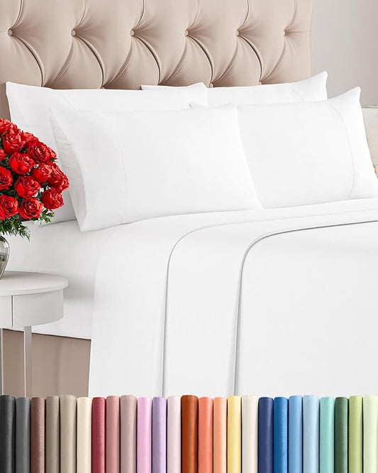 Queen 6 Piece Sheet Set - Comfy, Breathable & Cooling - Hotel Luxury Bedding for Women, Men, Kids, Teens and Children - 1 Flat & 1 Fitted Sheet & 4 Pillowcases w/ Deep Pockets - Wrinkle Free - White