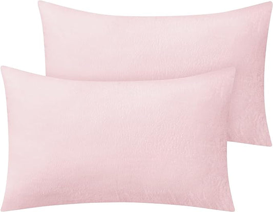 BEDELITE Flannel Pillow Cases Queen Size Set of 2, Super Soft Fleece Pillowcases with Zipper for Bedroom, Sofa, Couch,Luxury Cozy Fuzzy Velvet Pillow Shams for All Seasons(20x30 Inches,Pink)