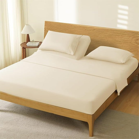 Manyshofu 4 Piece Split Head King Sheets Sets for Adjustable Bed Sheet, Flex Head Split Top King Sheets Beige Sheet Set - 1800 Thread Count Bedding Set with 14-16 Inch Deep Pockets