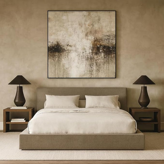 Square Bed – Washable Cover - Soft Upholstered Linen - Minimalist Modern - Sold Separately (Waterproof Taupe Linen, King Headboard)
