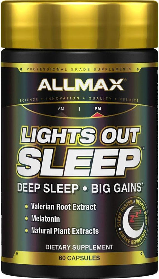ALLMAX Lights Out Sleep - 60 Capsules - Promotes Rest & Relaxation - with Vitamin B6, L-Theanine, Chamomile & Melatonin - 30 Servings