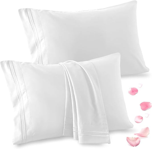 Vonty 2 Pack Standard Pillow Cases - 20x26 Inch, 1800 Thread Count Microfiber Pillowcases Standard Size White Pillow Cases Luxury & Soft Embroidered Bed Pillow Covers with Envelope Closure